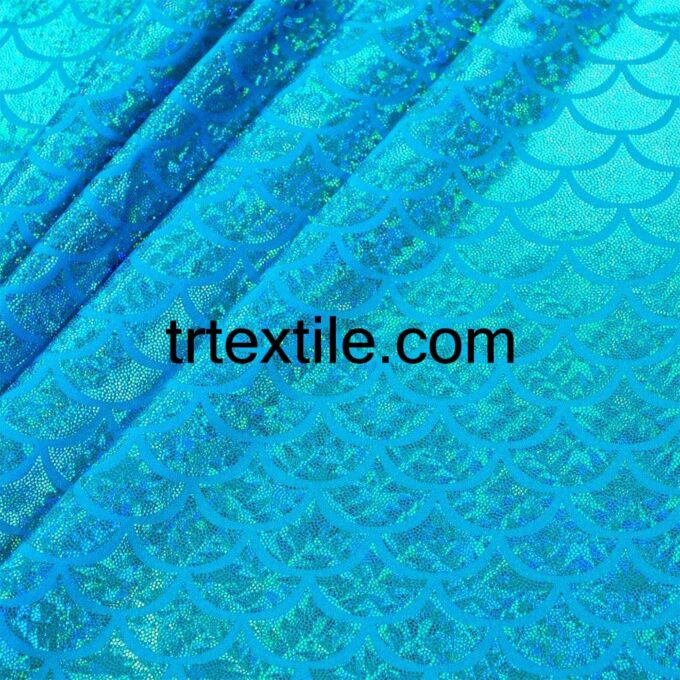 blue glass shattered fish scale hologram fabric - trtextile.com image