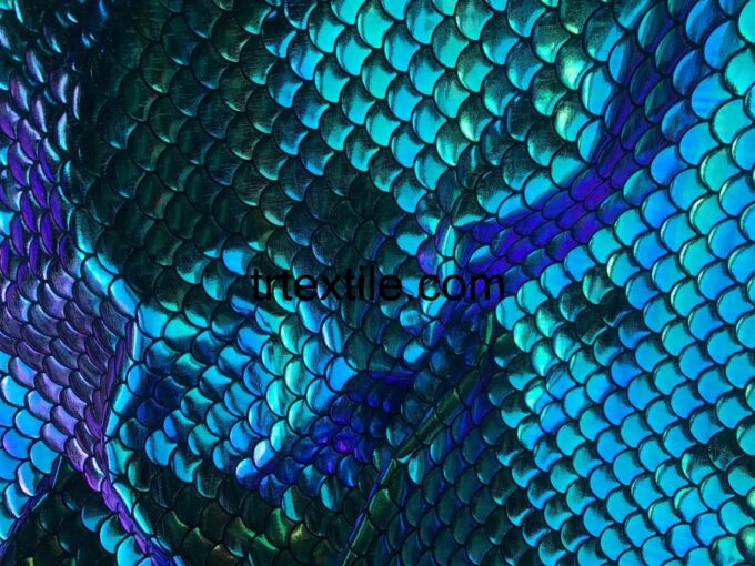 blue green fish sequin hologram fabric - trtextile.com image