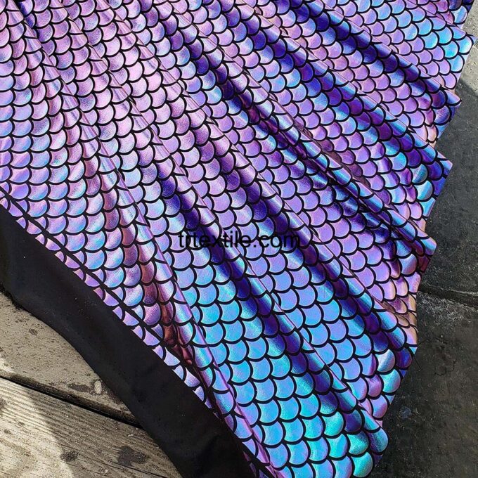 blue purple fish sequin hologram fabric - trtextile.com image