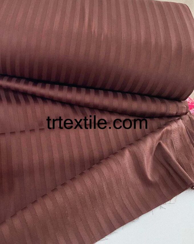 brown striped cotton satin fabric - trtextile.com image