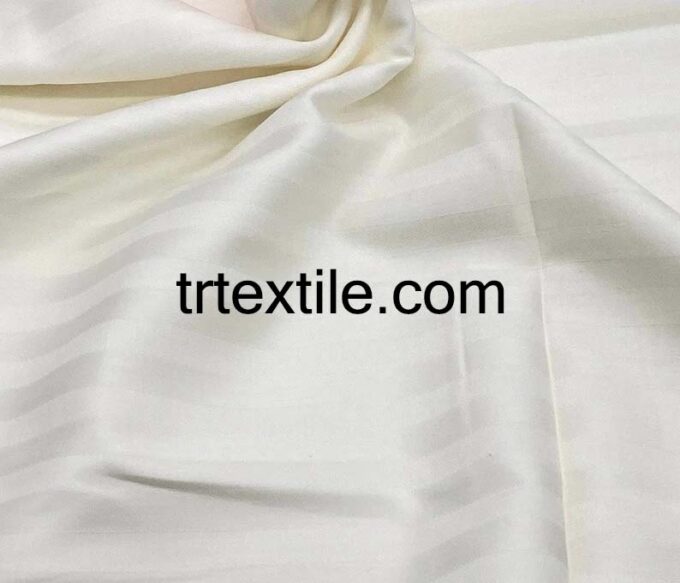 ecru striped cotton satin fabric - trtextile.com image