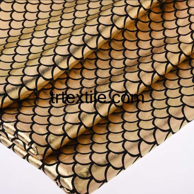 gold fish scale hologram fabric - trtextile.com image