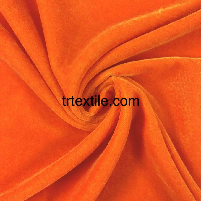 orange lycra-free embroidered kaftan velvet fabric - trtextile.com image