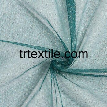 petrol green glittery tulle fabric - trtextile.com image