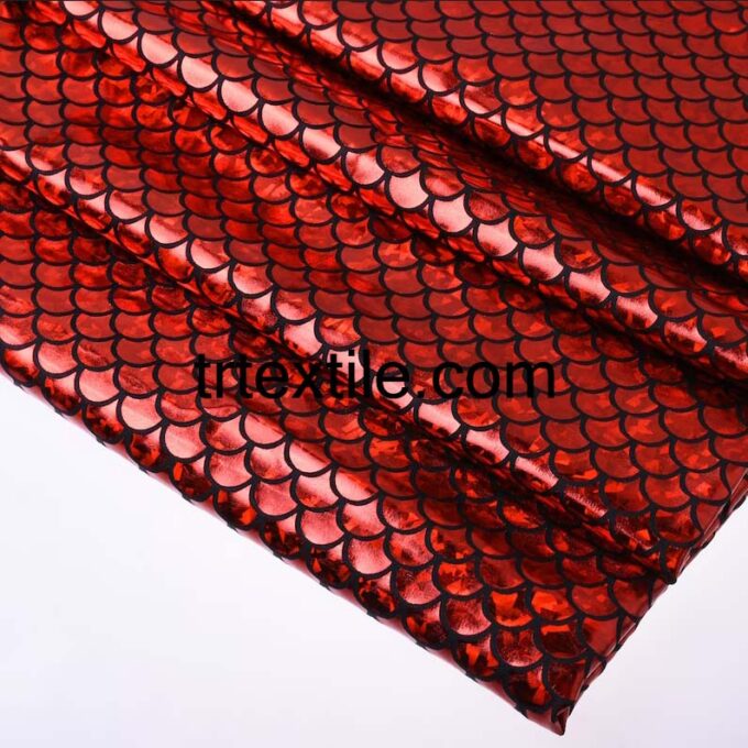 red fish scale hologram fabric - trtextile.com image