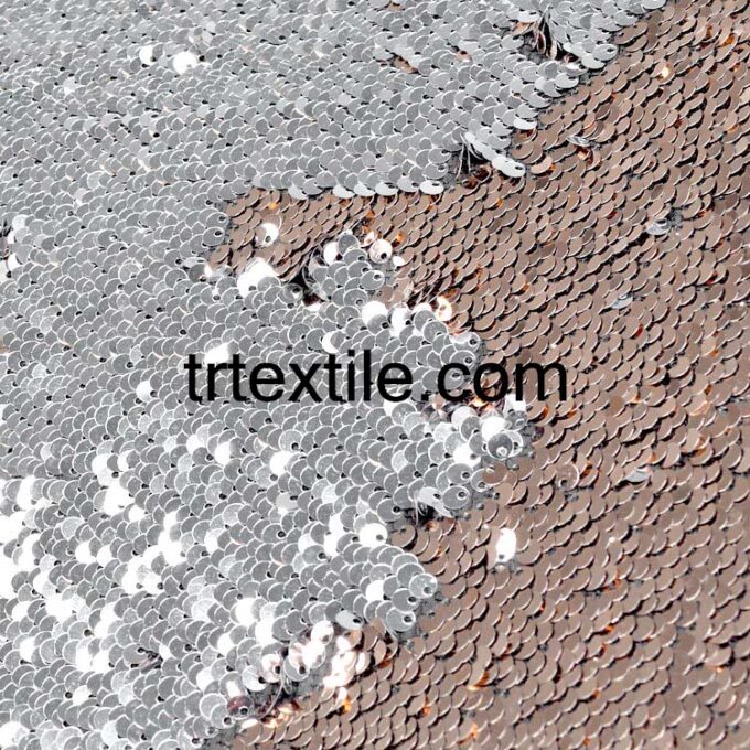 silver copper double sided sequin fabric - trtextile.com image