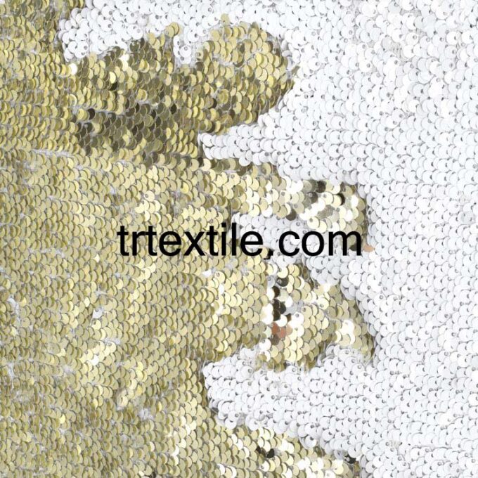 white gold double sided sequin fabric - trtextile.com image