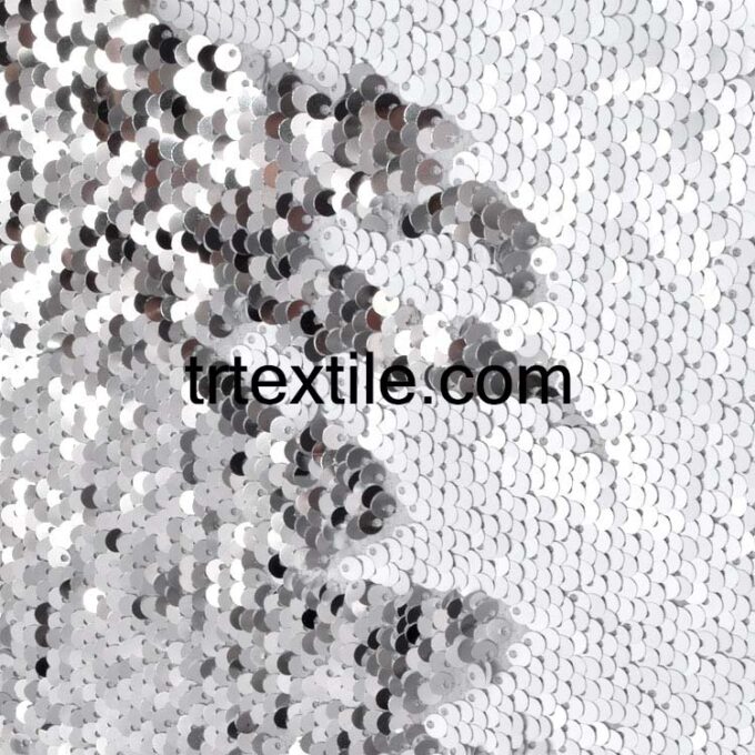 white silver double sided sequin fabric - trtextile.com image