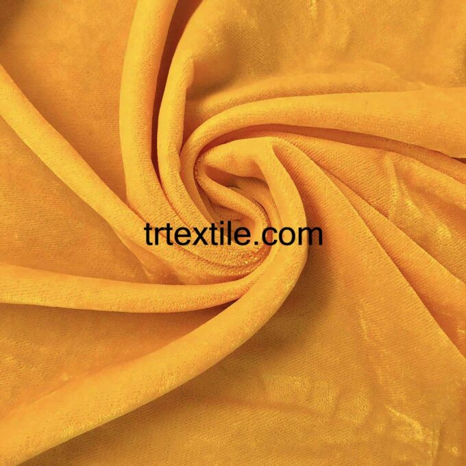 yellow lycra-free embroidered velvet fabric for caftan - trtextile.com image